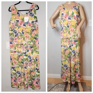 NWT Jovie Yellow Floral Sleeveless Maxi Dress Stretchy Women's Size Large